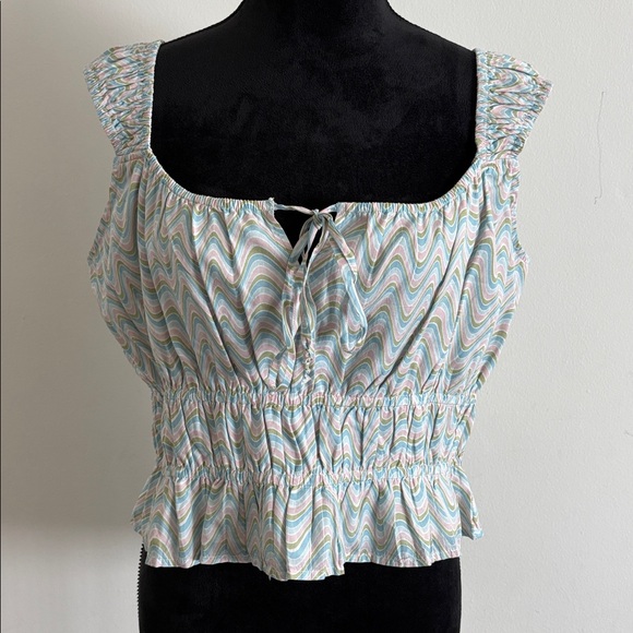 American Eagle Striped Green Blue Pink White Cottagecore Striped Tank Top XL - Picture 5 of 9